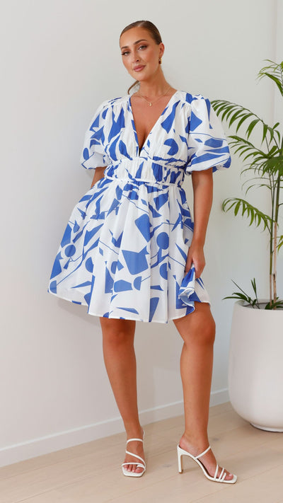 Load image into Gallery viewer, Venice Mini Dress - Blue/White
