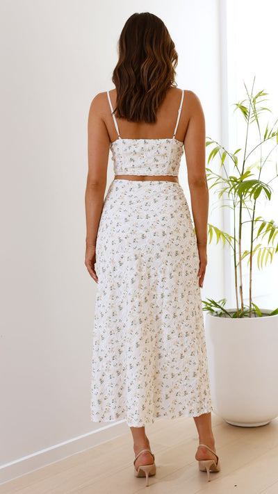 Load image into Gallery viewer, Aretha Maxi Skirt - White/Yellow Floral
