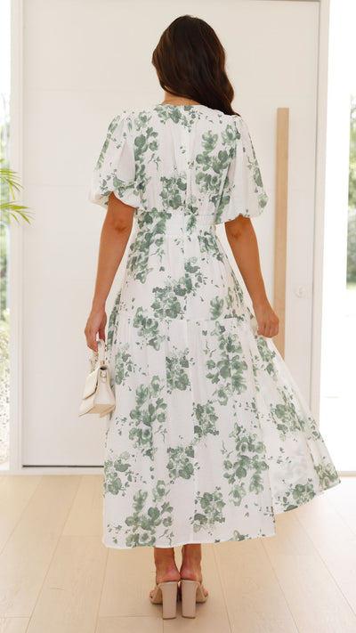 Load image into Gallery viewer, Erin Midi Dress - Green/White Floral - Billy J
