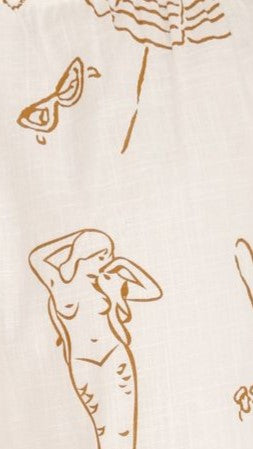 Charli Button Up Shirt and Short Set - Tan/White Mermaid Shell Print