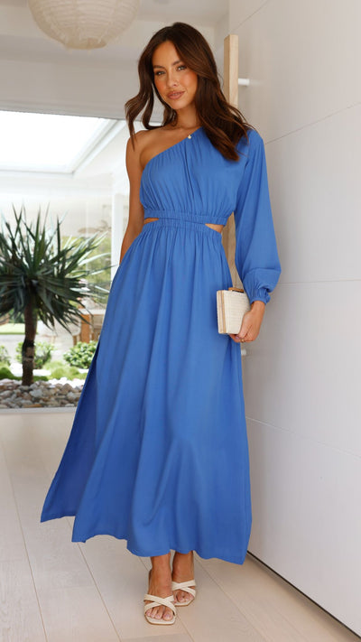 Load image into Gallery viewer, Skye One Shoulder Midi Dress - Cerulean
