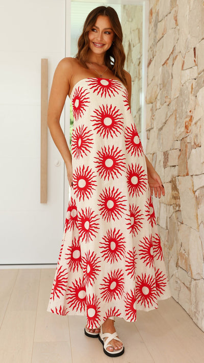 Load image into Gallery viewer, Connie Maxi Dress - Beige / Red Sun
