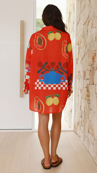Load image into Gallery viewer, Piper Shirt Dress - Red Papaya Print

