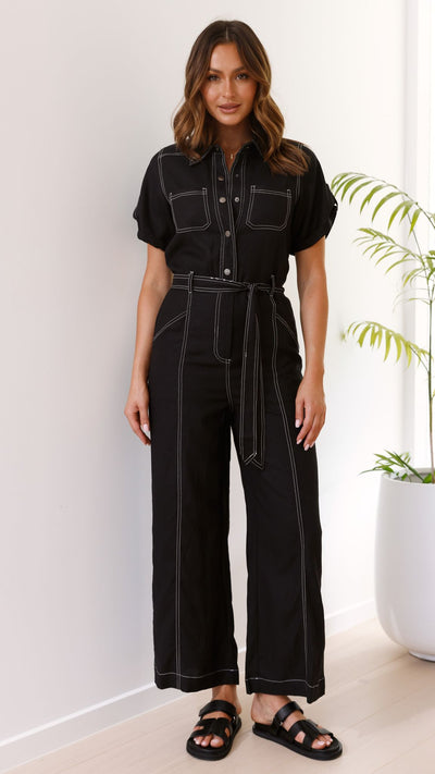 Load image into Gallery viewer, Jachin Jumpsuit - Black Contrast Stitch - Billy J
