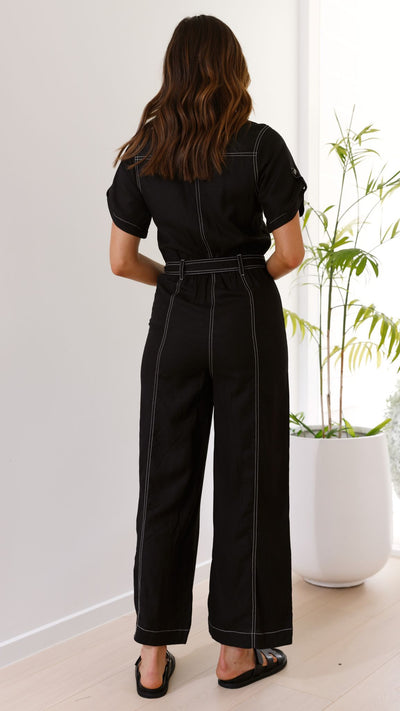Load image into Gallery viewer, Jachin Jumpsuit - Black Contrast Stitch
