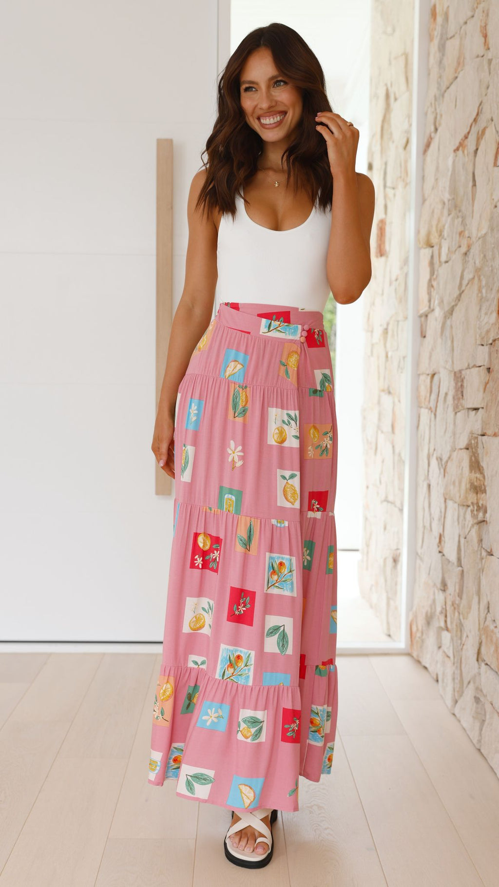 Fala Maxi Skirt - Pink / Lemon Print