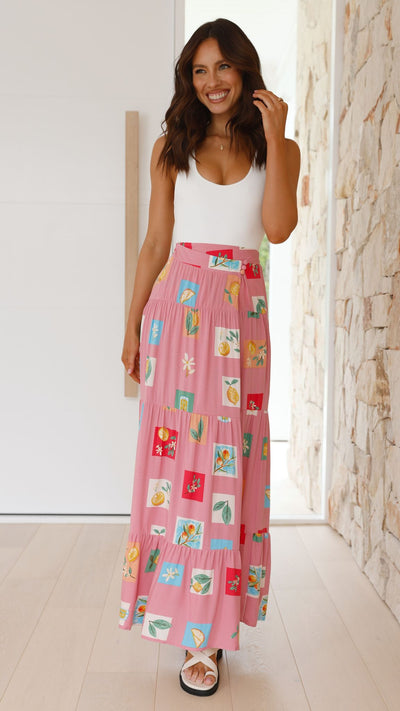 Load image into Gallery viewer, Fala Maxi Skirt - Pink / Lemon Print - Billy J
