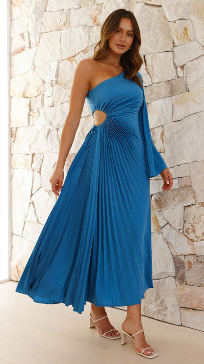 Load image into Gallery viewer, Gwen One Shoulder Maxi Dress - Blue
