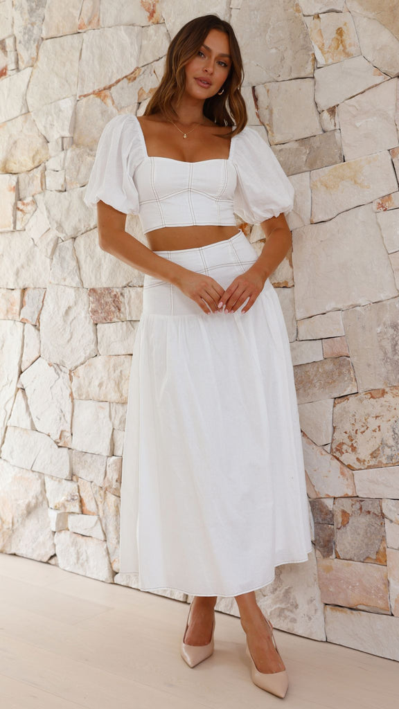 Vivien Top and Maxi Skirt Set - White - Billy J