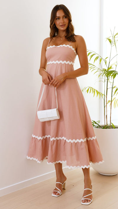 Load image into Gallery viewer, Brodey Midi Dress - Blush / White - Billy J
