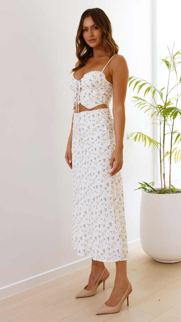 Aretha Maxi Skirt - White/Yellow Floral - Billy J