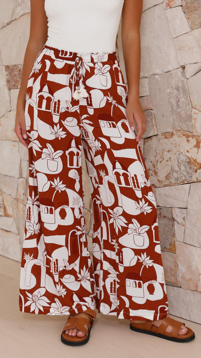 Load image into Gallery viewer, Ava Pants - Brown/White Print
