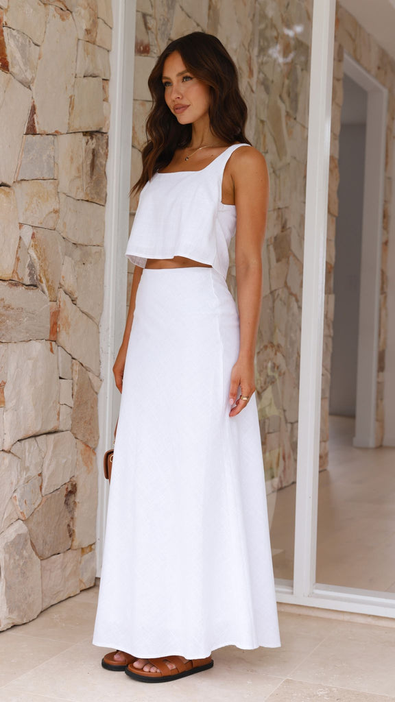 Adelita Crop Top and Maxi Skirt Set - White