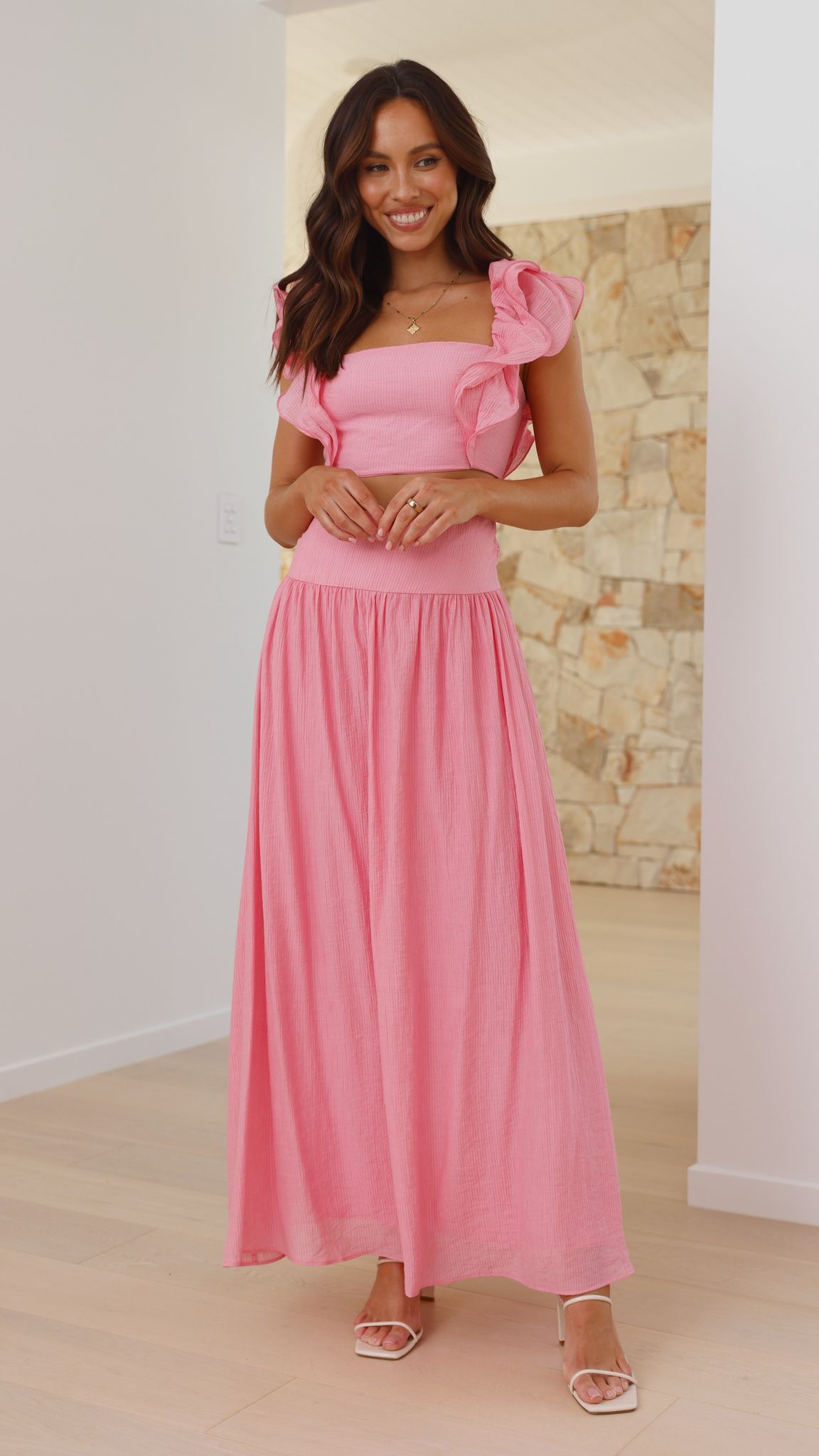 Cachet Top and Midi Skirt Set - Pink