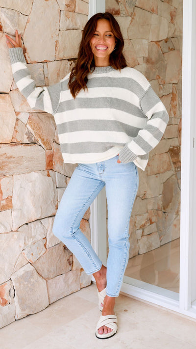 Load image into Gallery viewer, Jadin Knitted Jumper - Grey / White Stripe

