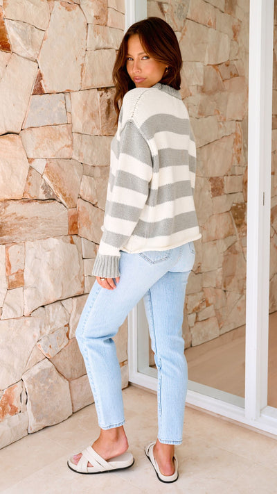 Load image into Gallery viewer, Jadin Knitted Jumper - Grey / White Stripe
