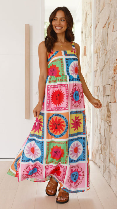 Load image into Gallery viewer, Amira Maxi Dress - Multi Colour Sun Print
