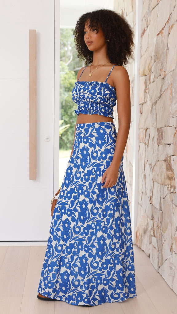 Romma Maxi Skirt - Blue Floral