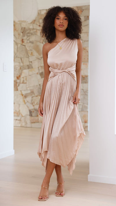 Load image into Gallery viewer, Cali One Shoulder Midi Dress - Champagne
