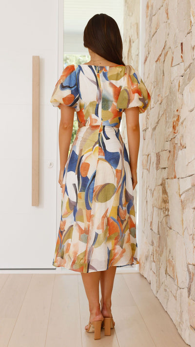 Load image into Gallery viewer, Larissa Midi Dress - Blue Abstract - Billy J
