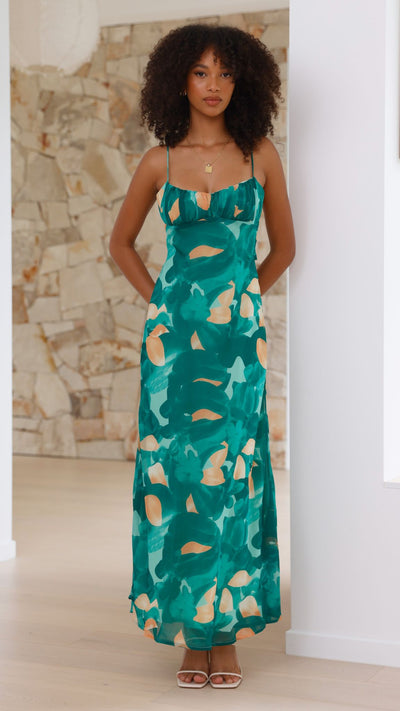 Load image into Gallery viewer, Margie Midi Dress - Green Print - Billy J
