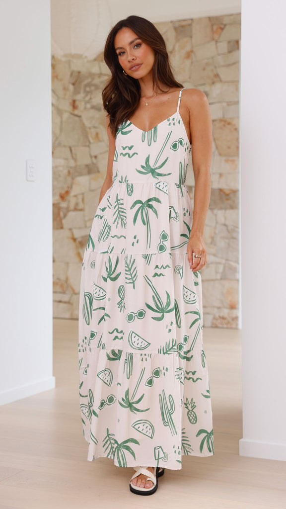 Kyla Maxi Dress - Green Palm - Billy J