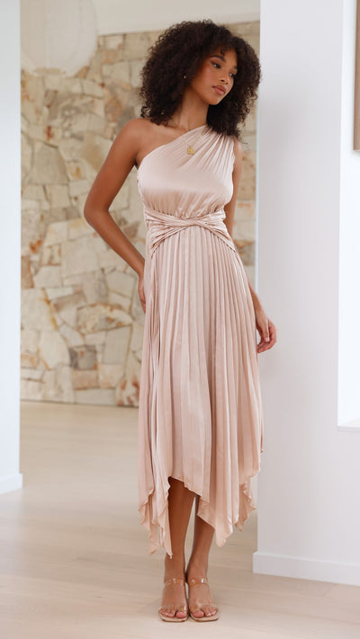 Load image into Gallery viewer, Cali One Shoulder Midi Dress - Champagne - Billy J
