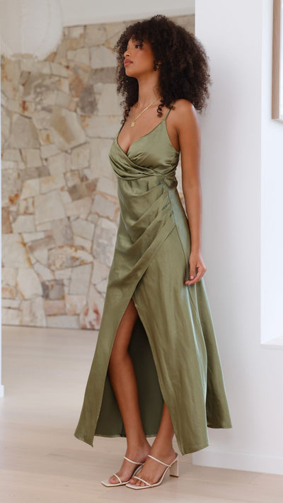 Load image into Gallery viewer, Elsa Midi Dress - Olive - Billy J
