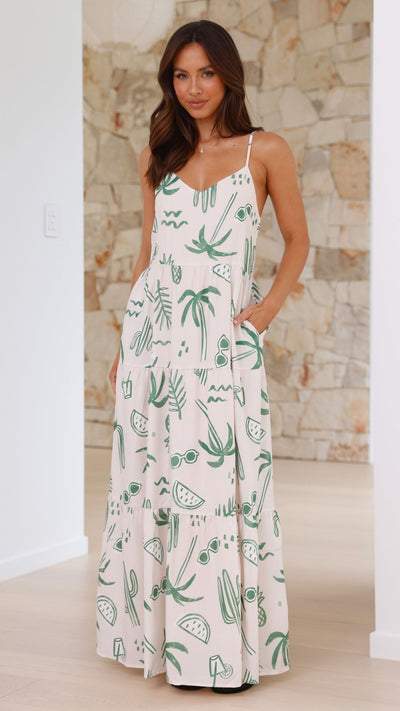 Load image into Gallery viewer, Kyla Maxi Dress - Green Palm - Billy J
