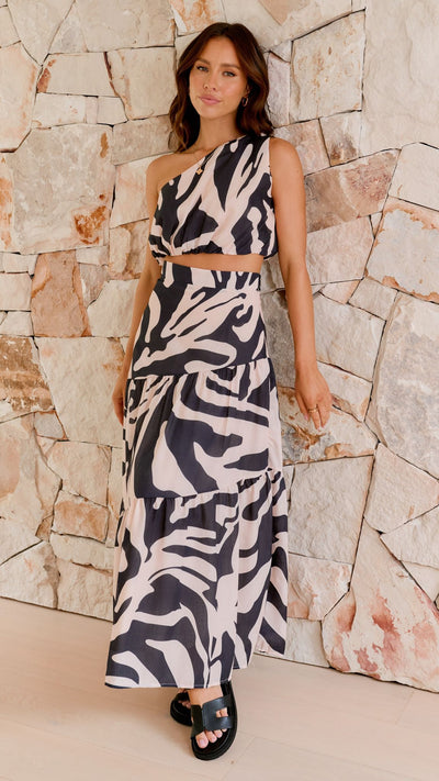 Load image into Gallery viewer, Lahoma Crop and Maxi Skirt Set - Black / Beige Zebra - Billy J
