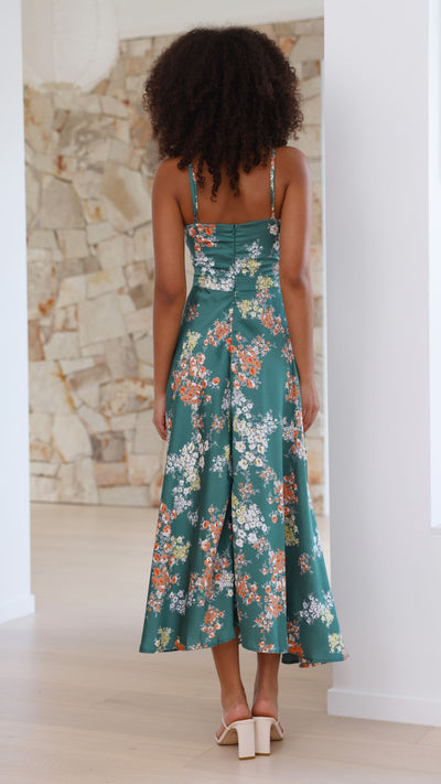 Load image into Gallery viewer, Dreamers Midi Dress - Green Floral
