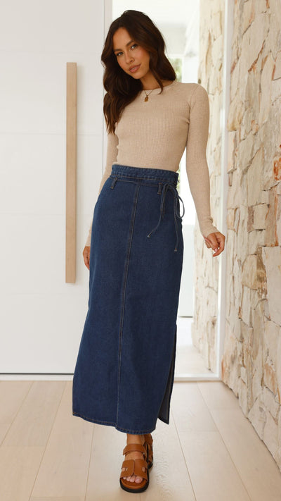 Load image into Gallery viewer, Kahlilia Maxi Skirt - Mid Blue Denim - Billy J
