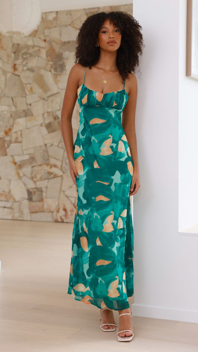 Load image into Gallery viewer, Margie Midi Dress - Green Print

