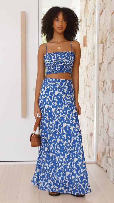 Load image into Gallery viewer, Romma Maxi Skirt - Blue Floral
