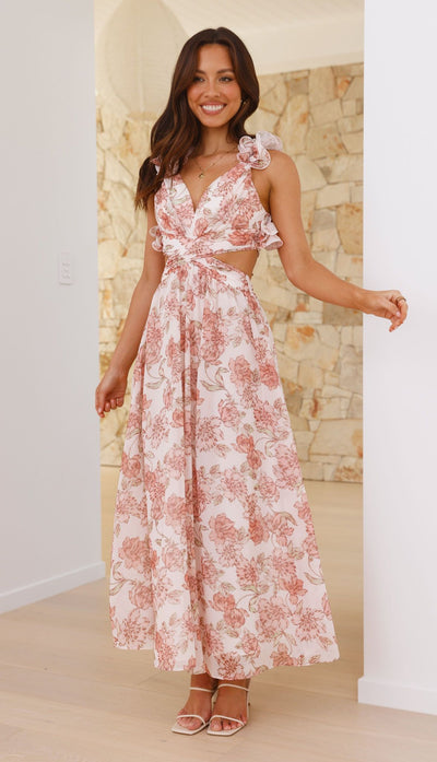 Load image into Gallery viewer, Galilhai Maxi Dress - Peach Floral
