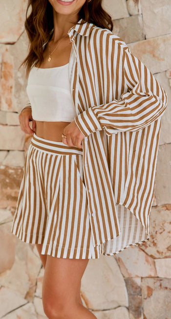Laolani Shorts - Mocha / White Stripe