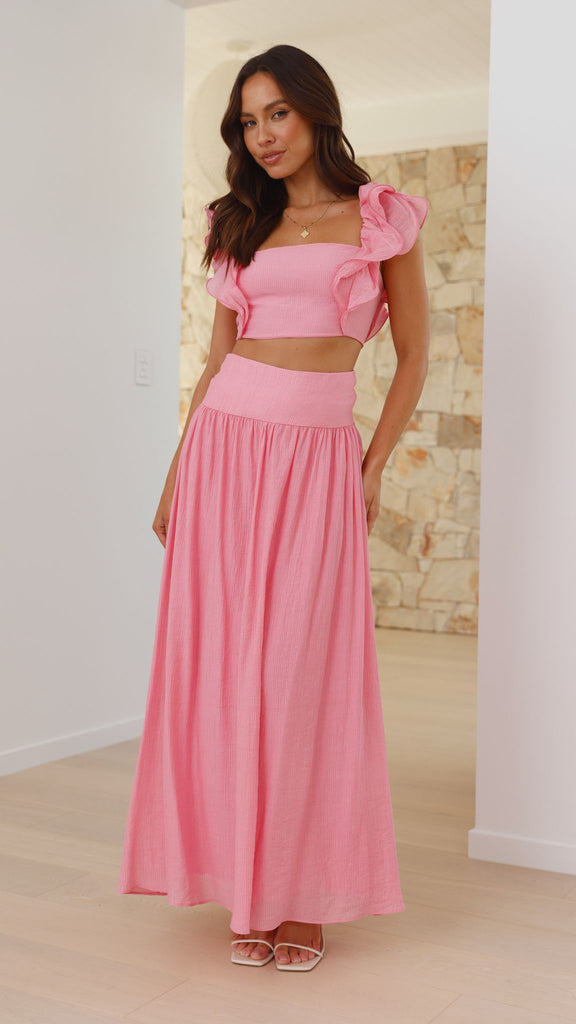 Cachet Top and Midi Skirt Set - Pink
