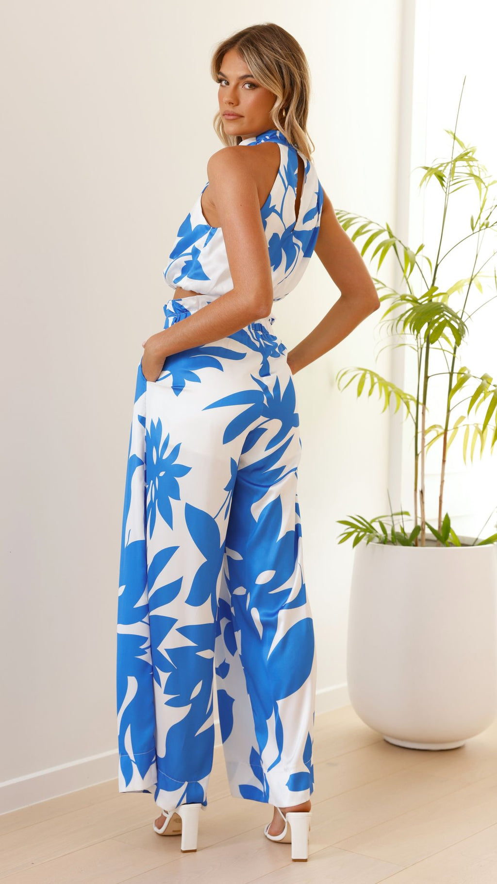 Stella Pants and Top Set - Blue/White Floral