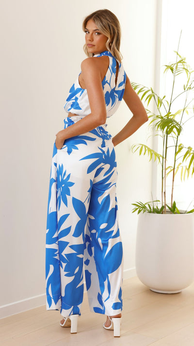 Load image into Gallery viewer, Stella Pants and Top Set - Blue/White Floral
