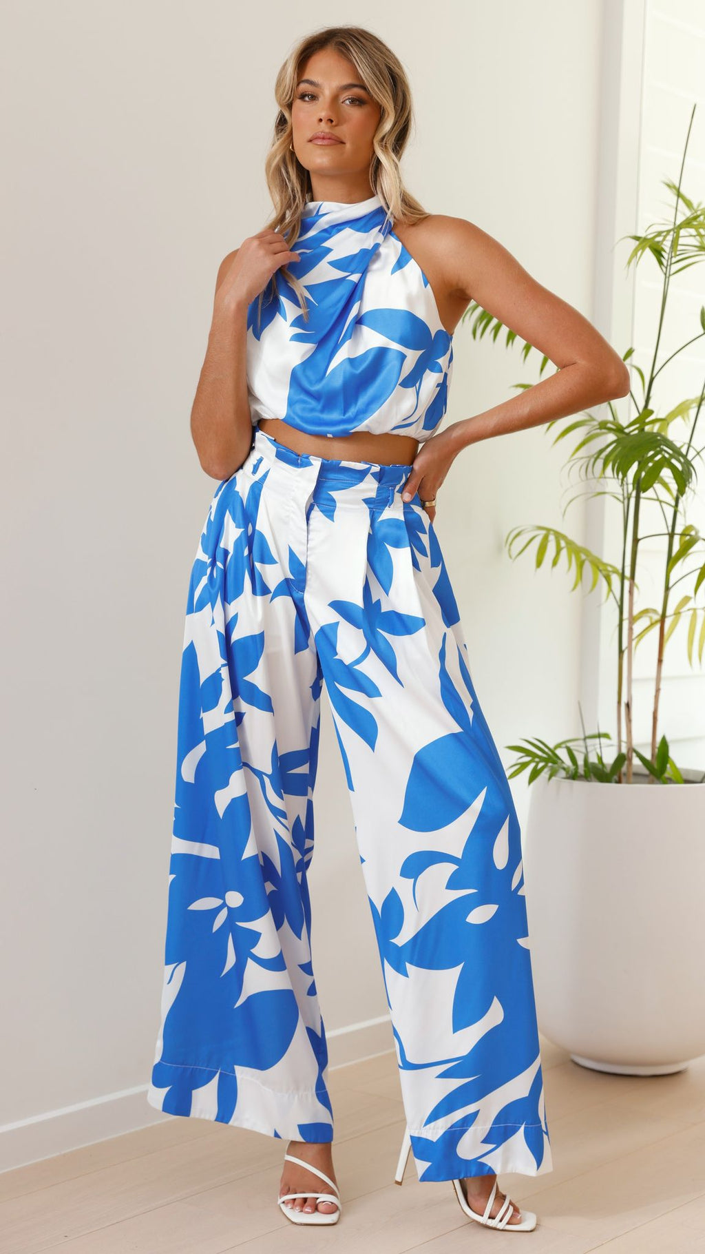 Stella Pants and Top Set - Blue/White Floral - Billy J