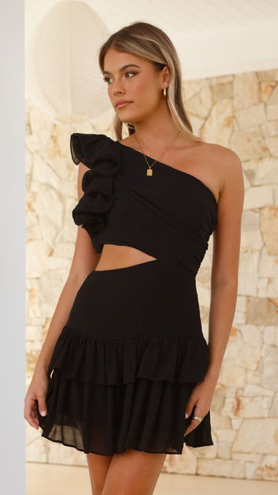 Load image into Gallery viewer, Addo Ruffle Mini Dress - Black
