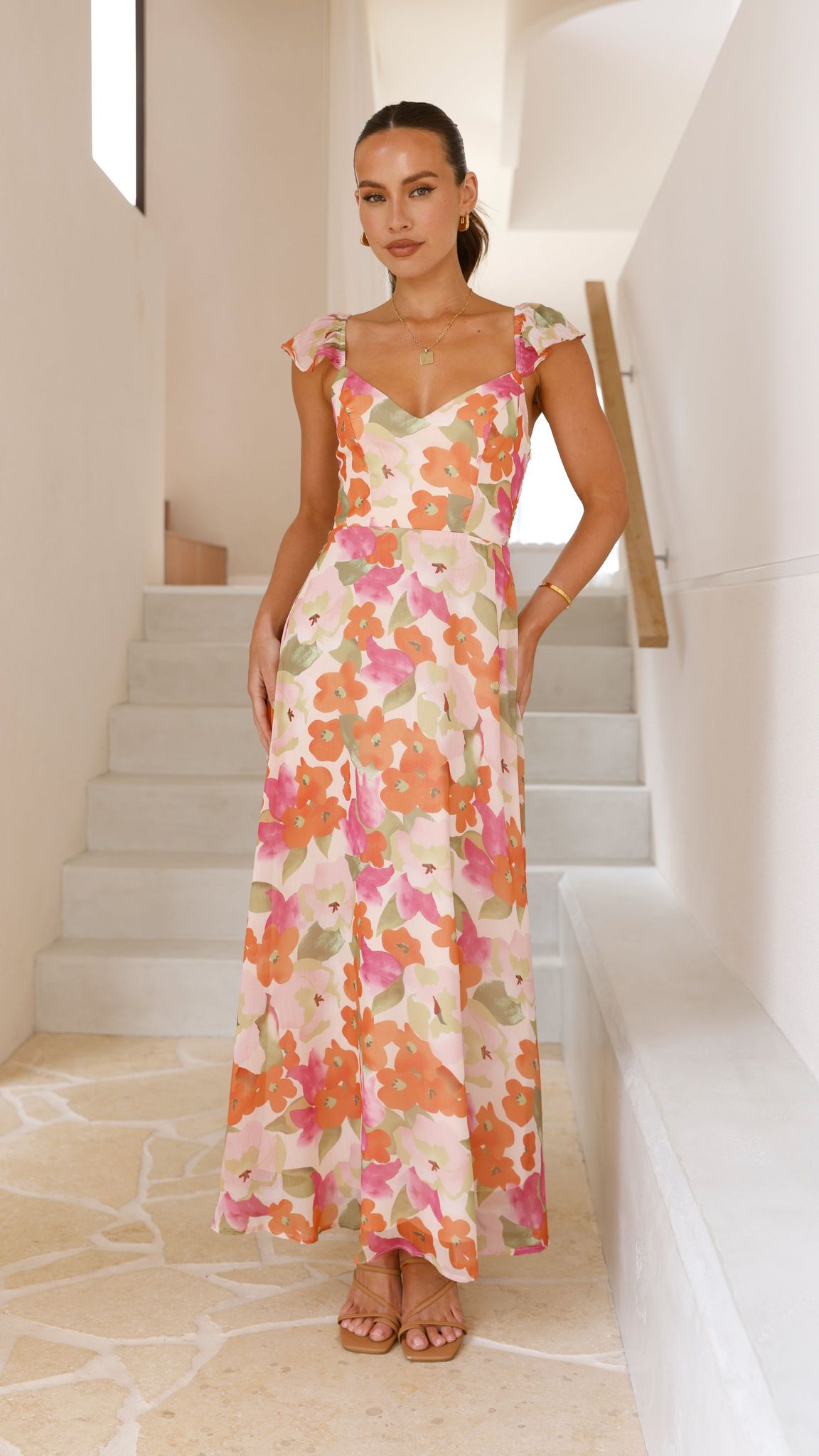 Calais Maxi Dress - Orange Floral - Billy J