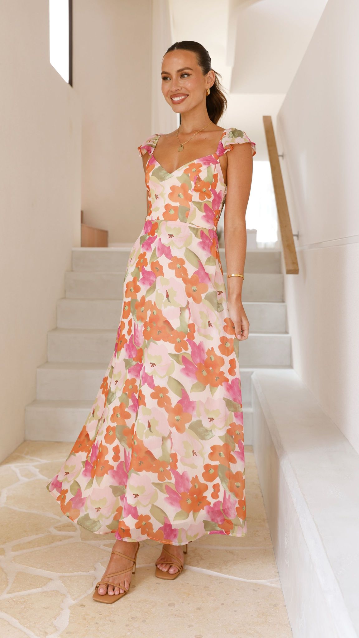 Calais Maxi Dress - Orange Floral - Billy J