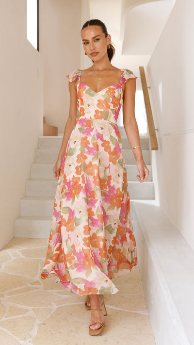 Load image into Gallery viewer, Calais Maxi Dress - Orange Floral - Billy J
