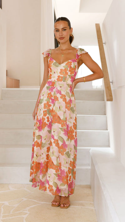 Load image into Gallery viewer, Calais Maxi Dress - Orange Floral - Billy J
