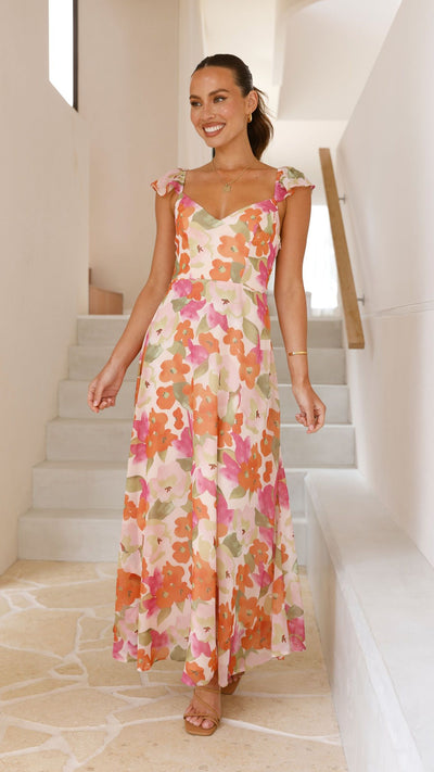 Load image into Gallery viewer, Calais Maxi Dress - Orange Floral - Billy J
