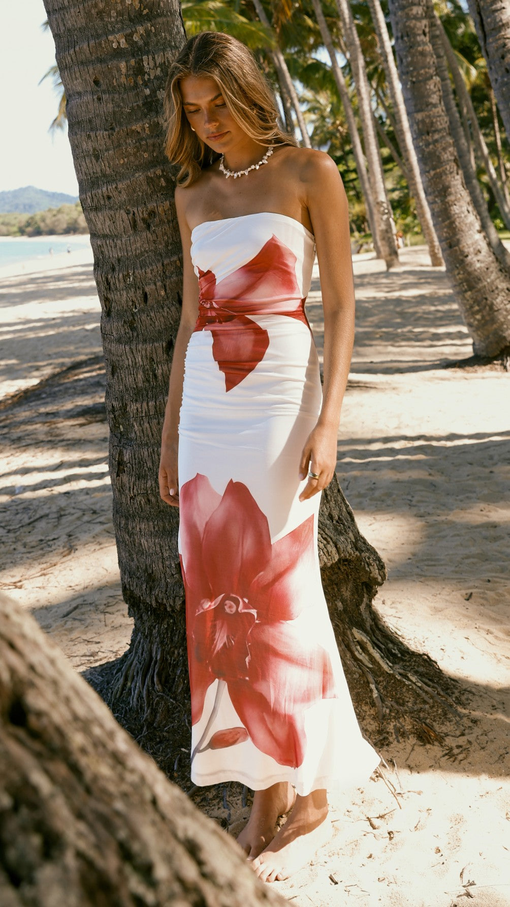 Brittani Strapless Maxi Dress - White/Red - Billy J