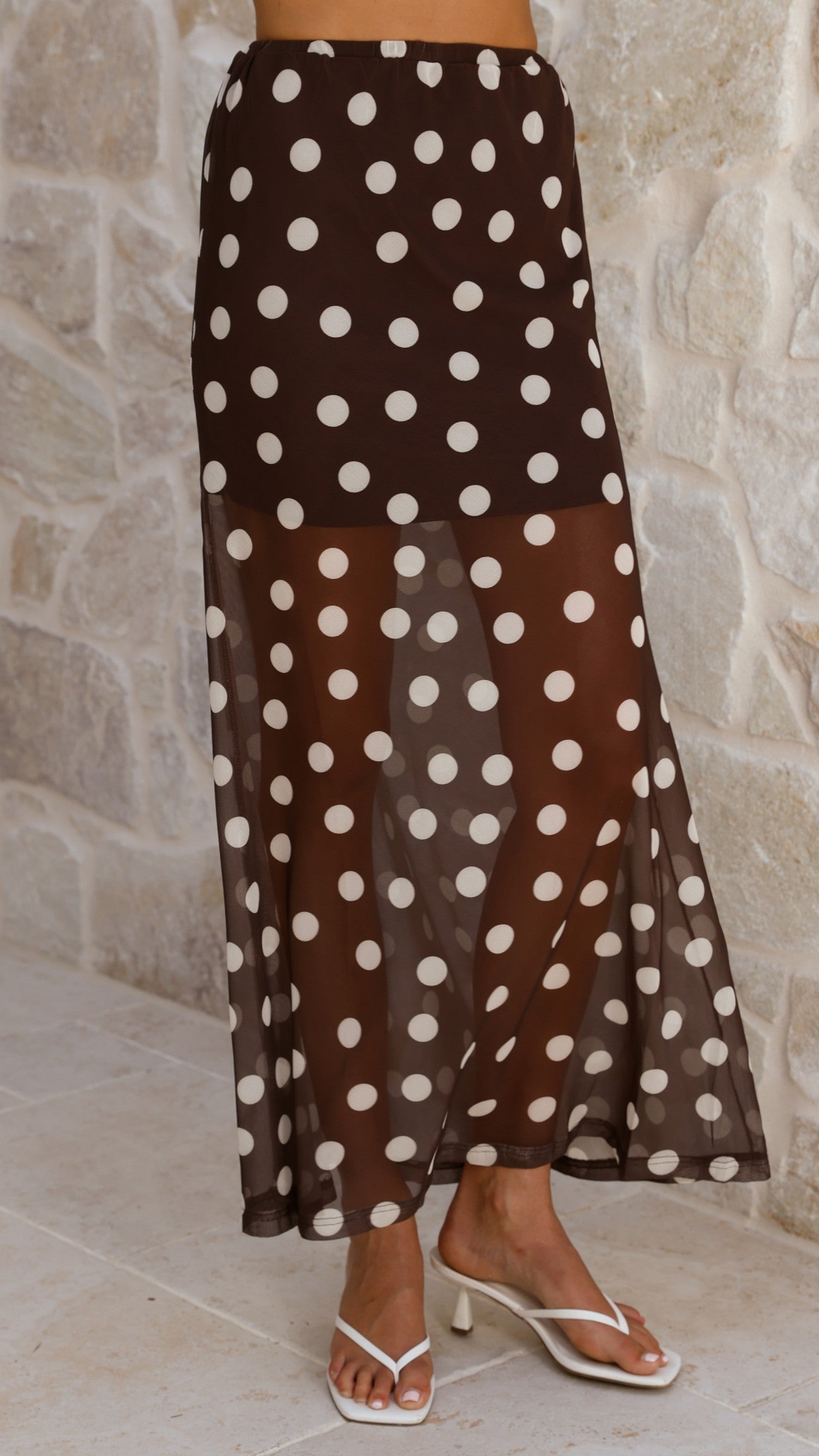 Onella Semi Sheer Maxi Skirt - Chocolate / White Polka Dot - Billy J