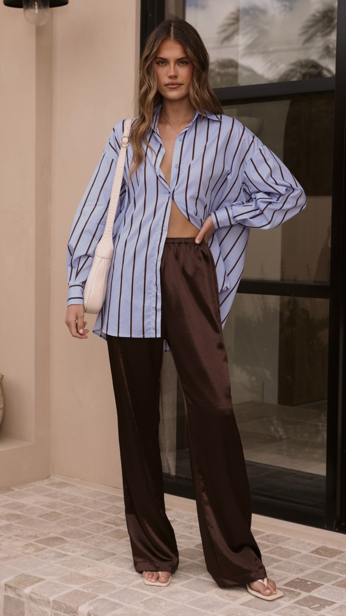 Arli Button Up Shirt - Blue/Brown Stripe - Billy J