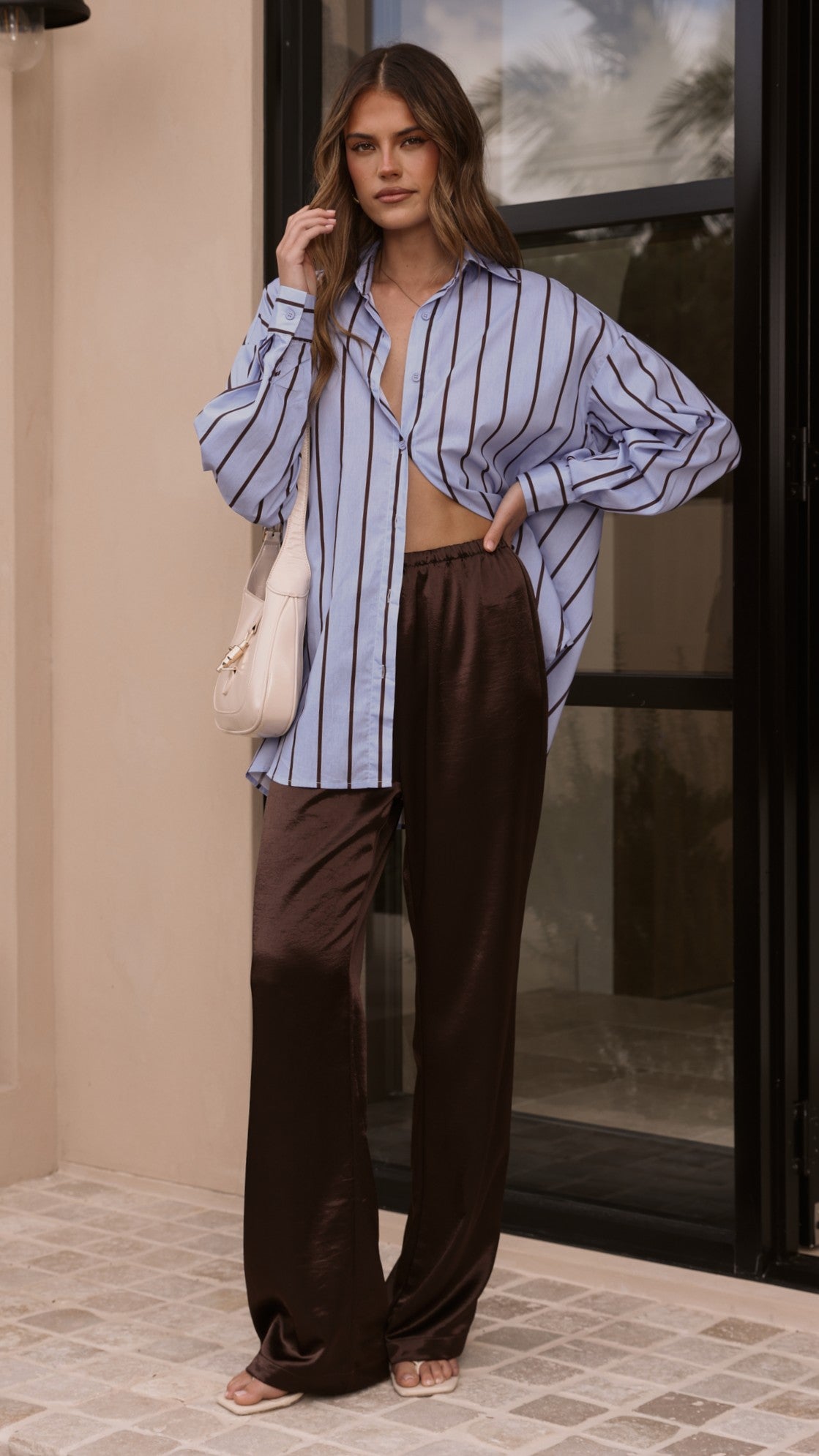 Arli Button Up Shirt - Blue/Brown Stripe - Billy J